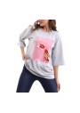 Chaba Kadın Gri Oversize Baskılı T-shirt