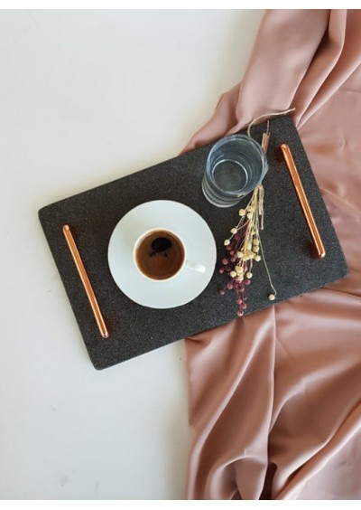 İoa Desing BESTE Bazalt Mermer Söz / Nişan / Sunum Tepsisi - Parlak Rose Düz Kulplu