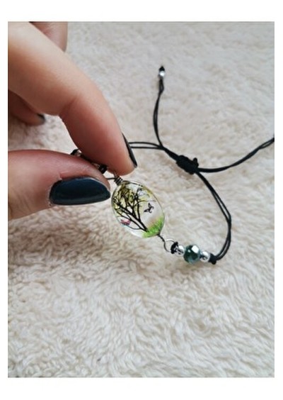 Fashion Bracelet Çiçek, Ağaç ve Kelebek Desenli Oval Cam Bileklik