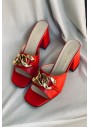 Mida Shoes Kırmızı Deri Halkalı Topuklu Ayakkabı