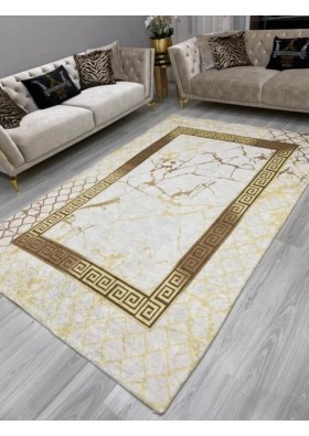 Modela Carpet Gri Sarı Çerçeveli Bakgör Süngerli Halı 100x400