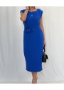 Cream&Rouge Vatkalı Kemerli Midi Boy Saks Mavi Elbise 22SS-01-0227