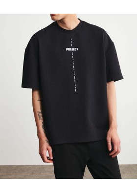 GRIMELANGEProject Erkek Oversize Fit Kalın Dokulu Kumaşlı Siyah T-shirt