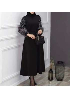 Moda Ceyda Kadın Siyah Kolları Şifon Elbise