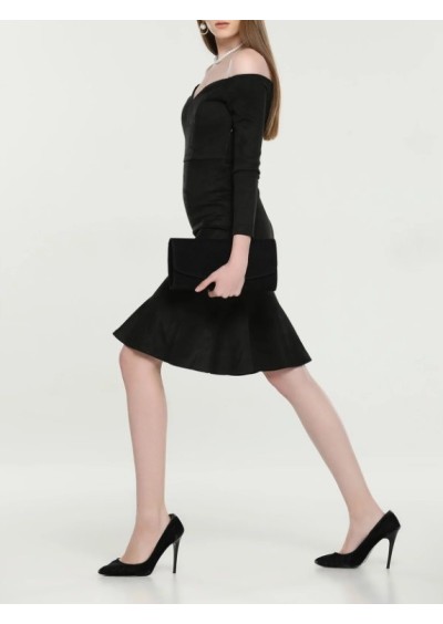 Ayriss Kadın Siyah Eteği Volanlı Süet Elbise 6638