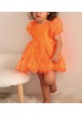 Little Honey Bunnies Neon Turuncu Cam Organze Parlak Kız Çocuk Elbise