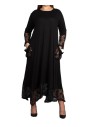 Queen Night Kadın Büyük Beden Siyah Dantel Detaylı Viskon Uzun Kollu Elbise