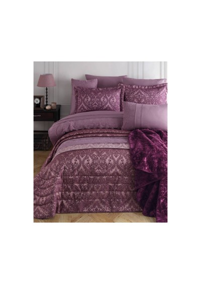 Soley Lorena Jakar Mürdüm Yatak Örtüsü Seti