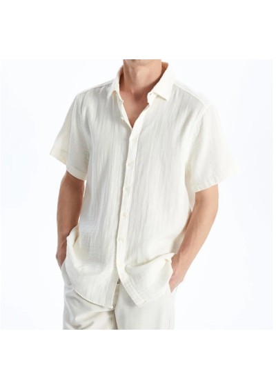 Southblue Ekru Slim Fit Kısa Kollu Armürlü Erkek Gömlek S4AN59Z8