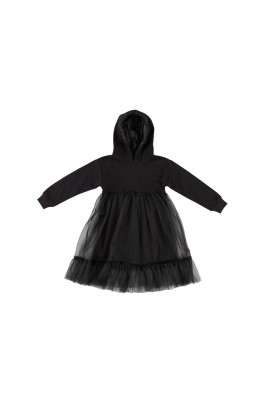 Panço Kız Çocuk Tül Detaylı Örme Siyah Elbise 2321GK26042