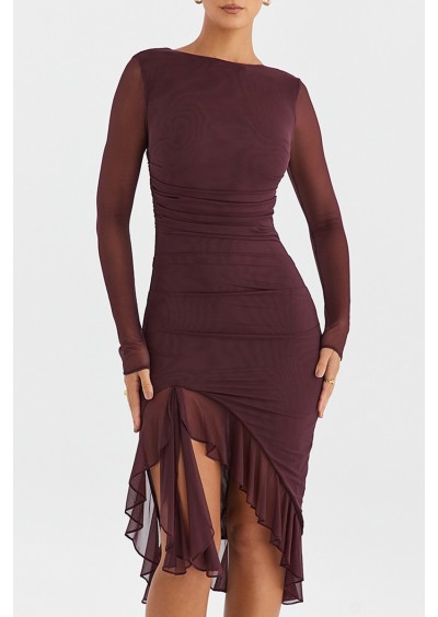Mistress Rocks Kadın Şarap Kıvrık Midi Elbise CHR3616.