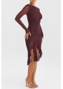 Mistress Rocks Kadın Şarap Kıvrık Midi Elbise CHR3616.