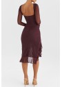 Mistress Rocks Kadın Şarap Kıvrık Midi Elbise CHR3616.