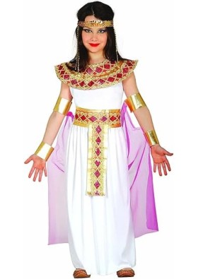 FIESTAS GUIRCA Mısır kraliçesi Kleopatra kız kostümü, beyaz, pembe ve altın rengi