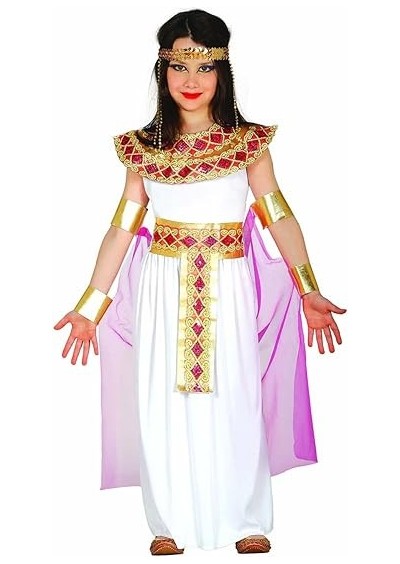 FIESTAS GUIRCA Mısır kraliçesi Kleopatra kız kostümü, beyaz, pembe ve altın rengi
