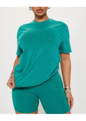 FashıonNova Stepping Out Mineral Wash Short Set - Emerald Şortlu Takım