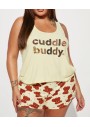 FashıonNova Cuddle Buddy Bear PJ Short Set - Yellow/combo Şortlu Takım
