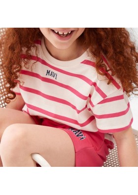 Mavi Mavi Logo Baskılı Pembe Çizgili Crop Tişört Crop / Kısa Kesim 7610182-71111