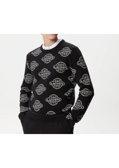 Lacoste Erkek Regular Fit Uzun Kollu Bisiklet Yaka Desenli Siyah Triko AH2431.31S