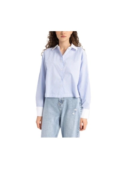 DeFacto Crop Çizgili Poplin Uzun Kollu Gömlek B9493AX24SP