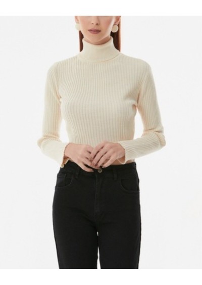 Fullamoda Fitilli Balıkçı Yaka Triko Kazak- Taba 24KGB7215188239-Bej