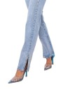 Prettylittlething Kadın Light Blue Wash Long Leg Split Hem Jeans CMF2615