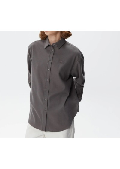 Lacoste Kadın Relaxed Fit Uzun Kollu Gri Gömlek CF2432.32G