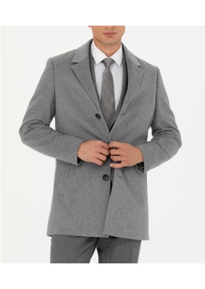 Pierre Cardin Gri Yün Karışımlı Ekstra Slim Fit Kaşe Kaban G021SZ0KS.000.1668744.VR046