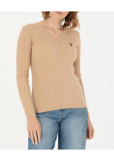 U.S. Polo Assn.Kadın Kum Melanj V Yaka Basic Kazak G082SZ0TK.000.1629848.VR123