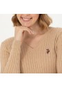 U.S. Polo Assn.Kadın Kum Melanj V Yaka Basic Kazak G082SZ0TK.000.1629848.VR123