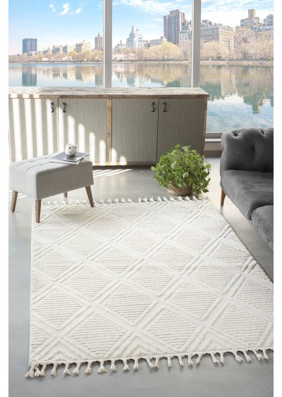 Mariesse Home Elit Koleksiyonu Yüksek Kalite Bukleli Yumuşak Saçaklı Salon ve Oturma Odası Halısı 160x230