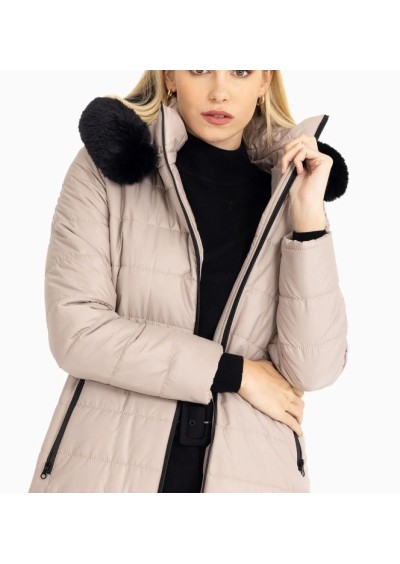 Seçil Store Kadın Bej Midi Boy Şişme Kaban 10221105601014