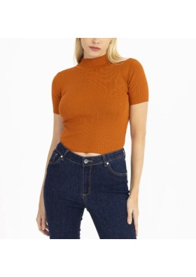 Seçil Store Kadın Turuncu Fit Kesim Crop Triko