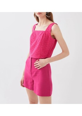 LCW Vision Pembe Kare Yaka Kendinden Desenli Brode Crop Kadın Bluz S3G462Z8 - JXK