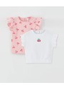 LCW baby Beyaz Bisiklet Yaka Baskılı Kız Bebek Tişört 2'li S3G067Z1 - Q6K