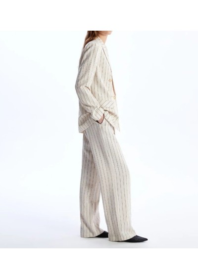 LCW Vision Bej Standart Fit Çizgili Geniş Paça Kadın Pantolon S4JA19Z8 - ELZ