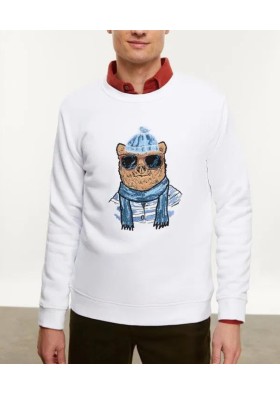 Mudo Erkek Nakışlı Bisiklet Yaka Beyaz Sweatshirt 1250208001