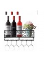 Siyah Duvara Monte Şarap Rafı 6 Şarap Kadehi Tutuculu G 50 cm x D 10 cm x Y 17 cm