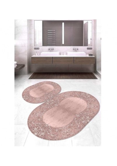 Dijital Baskılı Kaymaz Taban Yıkanabilir Oval 2'li Klozet Takımı Banyo Paspası HT349