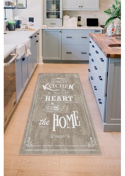 Decomia Home Dijital Baskılı Kaymaz Taban Yıkanabilir Kitchen Home Yazılı Kahverengi Mutfak Halısı D5018 80x150 cm