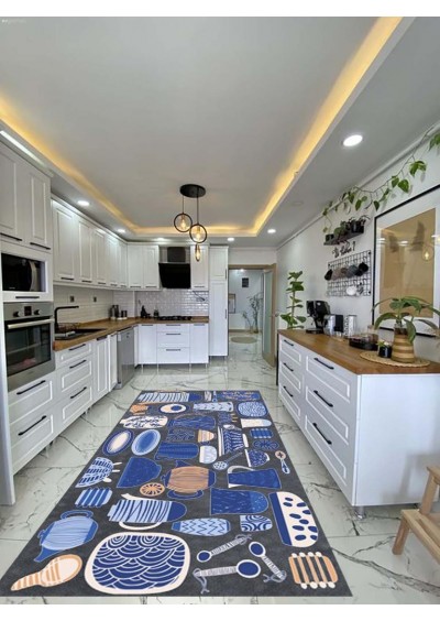 Dijital Baskılı Kaymaz Deri Tabanlı Yıkanabilir Mutfak Halısı 50x100