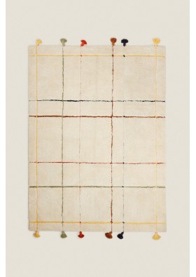 Zara Home Çocuklar İçin Püsküllü ve Kareli Dikdörtgen Halı 2681/029/999 90x150cm