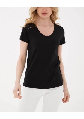 Fashion Friends Pamuklu V Yaka Basic Siyah T Shirt 24Y0147K1