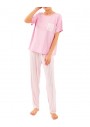 Ecrou Kadın Pembe Ekru Çizgili T.Shırt Cepli Bisiklet Yaka Uzun Alt Pijama Takım