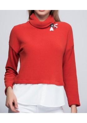 Sateen Kadın Kırmızı Gömlek Detaylı Bluz 135-HB-5519