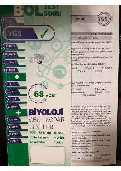 Ygs Biyoloji Çek Kopar Yaprak Test Bol Test 68 Adet