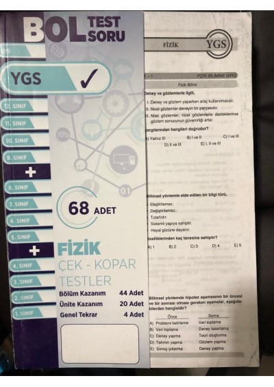 Ygs Fizik Çek Kopar Yaprak Test Bol Test 68 Adet