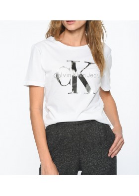 Calvin Klein Kadın Baskılı Beyaz Tişört ZW0ZW01192