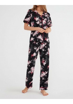 Suwen Kadın Siyah Baskılı Felicity Maskülen Pijama Takımı SH21515660B