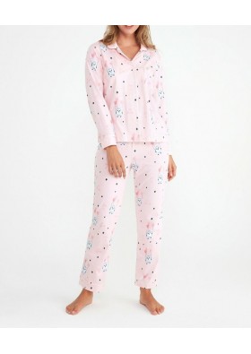 Suwen Kadın Pembe Baskılı Mina Maskulen Pijama Takımı SH21135660B